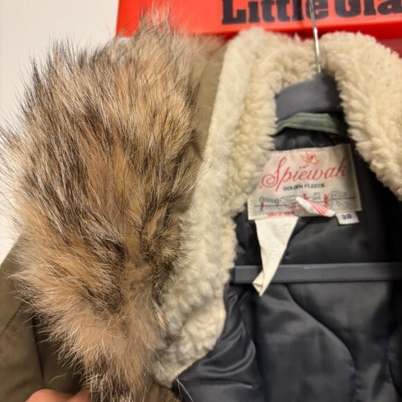 Green Mens winter Parka with real coyote fur, size L - Picture 3 of 4